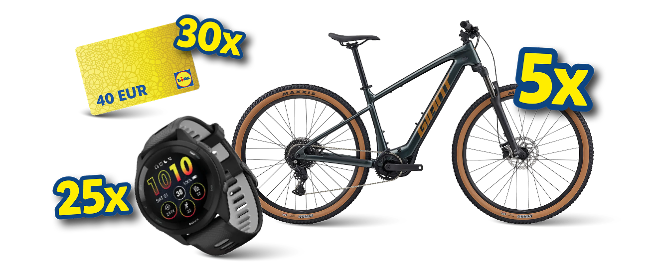 5x električno kolo, 25x ura Garmin, 30x Lidl darilna kartica